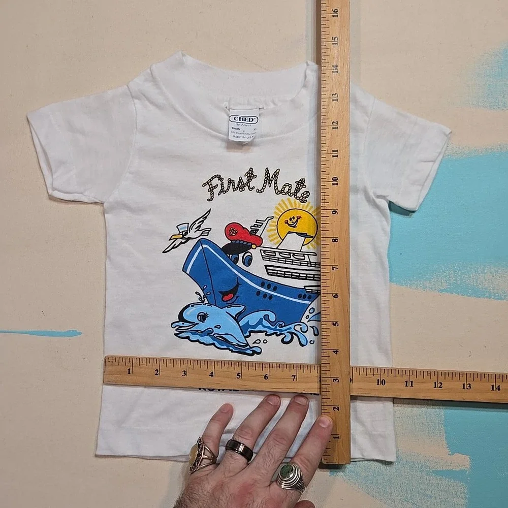 VTG Royal Viking Line Youth XS First Mate Single Stitch T-Shirt Wht USA Ship 80s